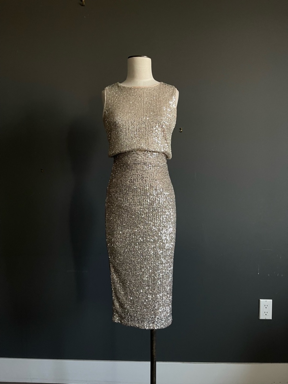 Champagne Sequin Dress Set Rachel Zoe Tahari 2PC Cocktail Party Glam Bridal
